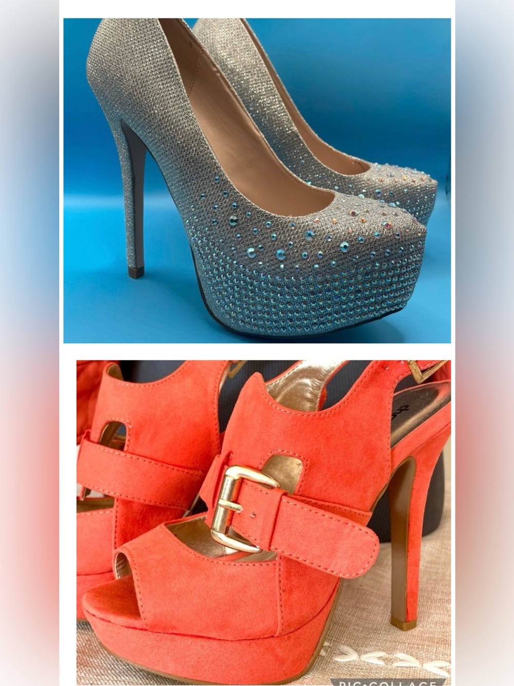 Size 6 Platform Heels Lot, Silver Crystal + Tangerine, 2 Pairs 🔥